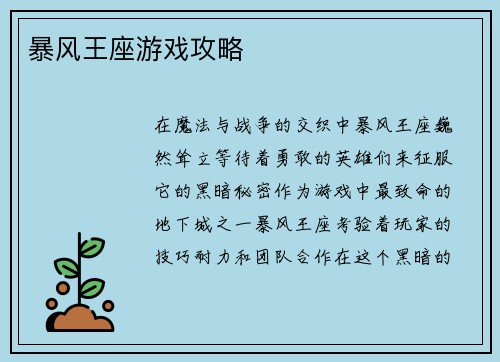 暴风王座游戏攻略
